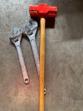 Like New Sledge Hammer & 18in & 24in Crescent Wrenches