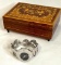 Sekskby Sekonda Ladies Watch in Wooden Inlaid Jewelry Box with Key Wind Music
