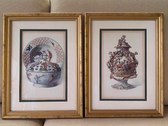 Professionally Framed Pair of Prints Double Matted in Silk from 1900's...