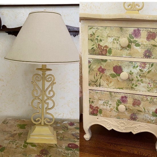 Adorable Bedside Dresser and Matching Wrought Iron Lamp