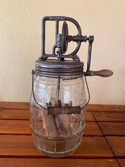 Dazey Butter Churn 34B...Barrel Style Glass Urn &...Wooden Paddle with All Original Parts