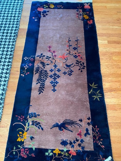Vintage Chinese Art Deco Period Hallway Runner Hand Woven Rug