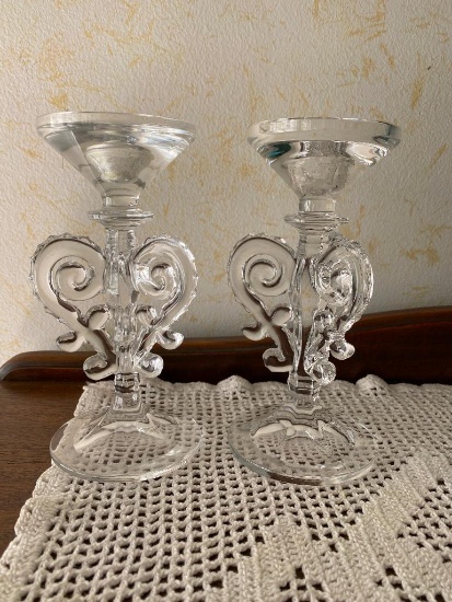 Matching Pair of Glass Candlesticks