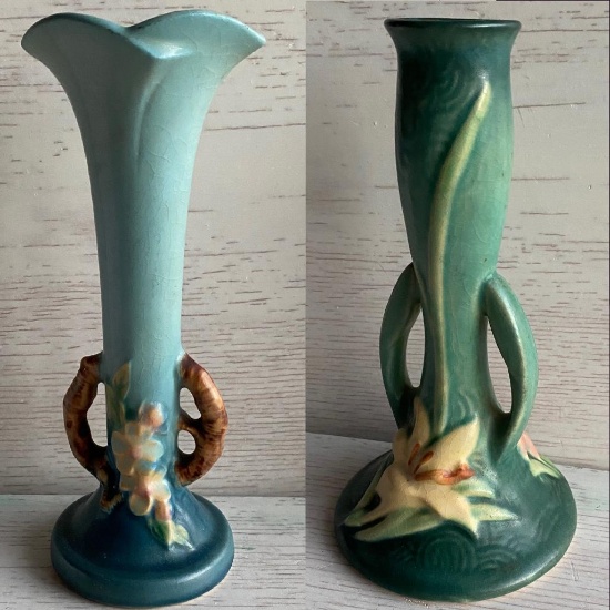 2 Roseville Pottery Bud Vases