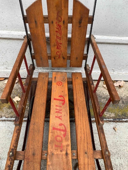 Antique Auto-Wheel Coaster Tiny Tot Sled-Sleigh with Handle & Wheels - Rare Item!