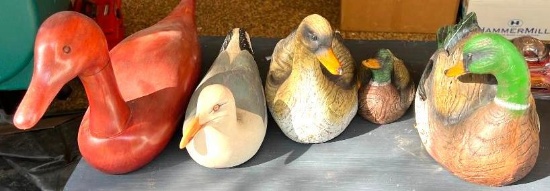 Holy Duck! 4 Decoy Ducks in a Row including a Vintage Hand Carved Wood Duck Marked and Numbered