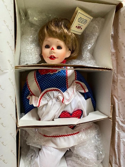 Ann Porcelain Doll By Kelly Rubert with Raggedy Ann Toy Doll