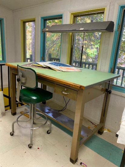 Hamilton Drafting Table with Unique Light and Rolling Chair