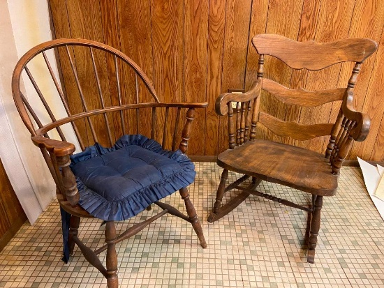 Wooden Rocking Chair and Rail Back Arm Chair