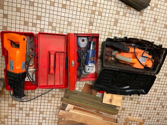 Chicago Reciprocal Saw & Belt Sander, Black and Decker Jig Saw, Drill Master and Tool Boxes