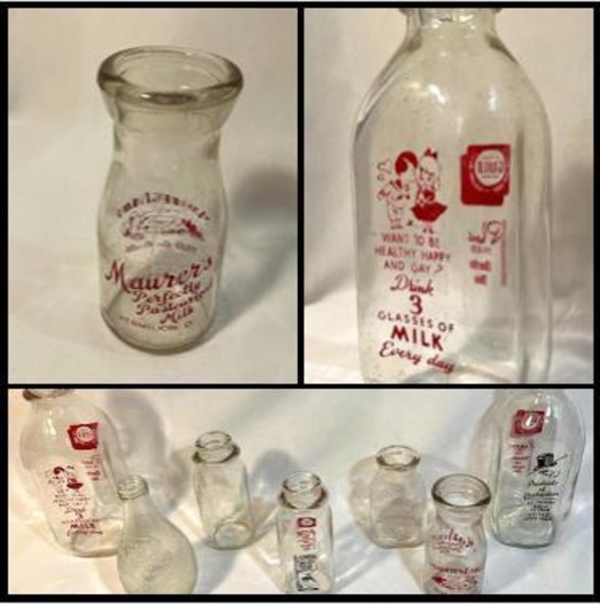 Mid Century Vintage Glass Milk Bottles