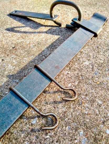Antique Hanging Wrought Iron Pot Rack & Hooks from the 1800's
