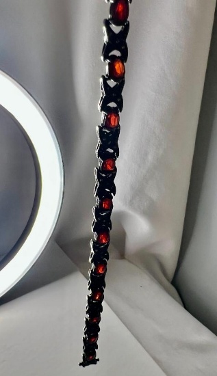 Classic Garnet &...Marcasite Bracelet Set in Silver