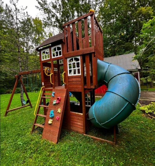 KidKraft Copper Ridge Cedar Summit Playset with 3 Slides, Swings, Climbing Wall & More!