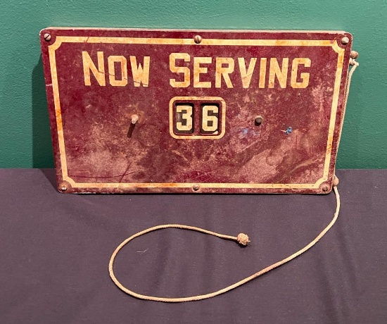 Vintage "Now Serving" Metal Sign