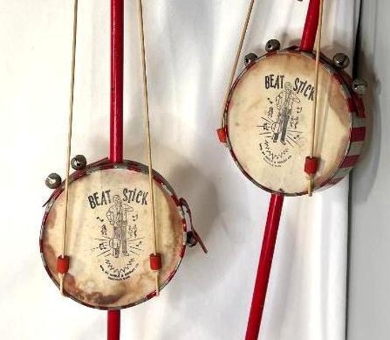 Dance to the Beat of Your Own Drum! Vintage One-Man Band "Beat Stick" Musical Instruments X 2