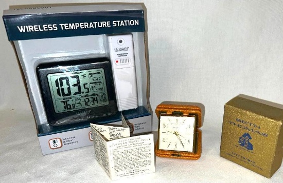 Vintage Seth Thomas Tripmate No. 903 & Wireless Temperature Station NIB with Original Paperwork