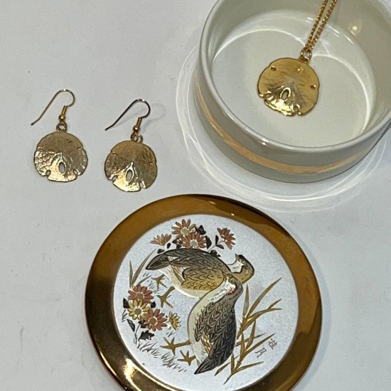 The Art of Chokin...Gold Plate Vintage Trinket Box Made in Japan By Precious Art, Inc.
