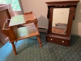 Wall Mirror with Drawer & Shelf and Side Table with Magazine Rack