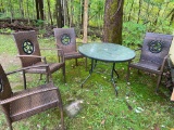 Glass Top Patio Table and 4 Woven Chairs with Star