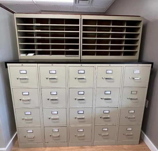 Get Yourself Organized! Complete Filing System w/ Laminate Top & 24 Compartment Metal Mail Sorters