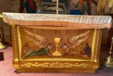 Carved Wood Altar with Angels and Gilded Offering Cup