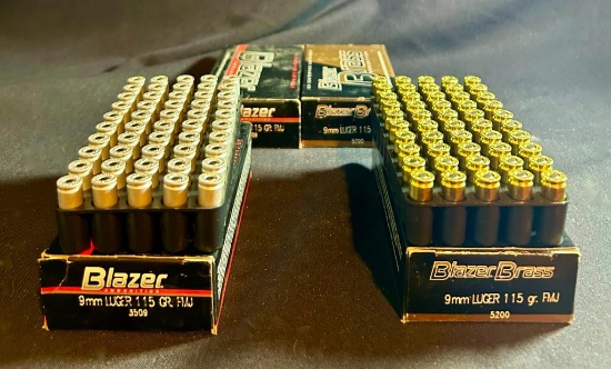 4 X Boxes of Blazer & Blazer Brass 9mm Luger 115 Grain FMJ...Ammo - Approximately 200 Rounds