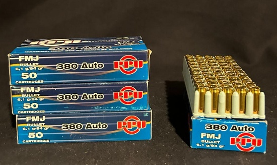 4 X Boxes of 380 Auto FMJ 94 Grain Bullets