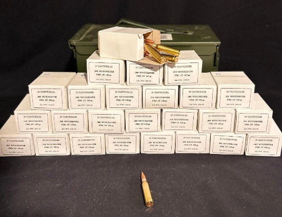25 Boxes of 308 Winchester FMJ 145 Grain Bullets in Ammo Box