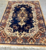 Semi-Antique Large Hand-Knotted Blue and Cream Persian Area Rug from Iran