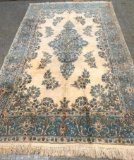 Hand Knotted Light Blue Floral Print Persian Wool Rug