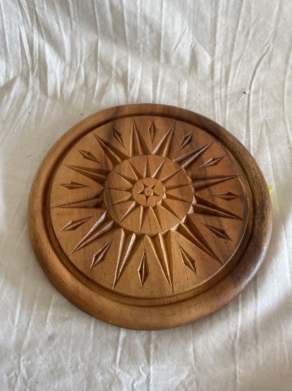 Vintage Carved Wood Plate