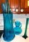 Mid Century Viking Glass Blue & Aquamarine...Sommerso Style & Tall Glass Swung Vase with Glass Pitch