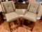 Pair of Elegant Portland Wing Back Bar Counter Stools Upholstered in Light Brown Fabric