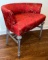 Carved Wood Vanity Chair with Red Silk Fabric