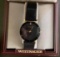 Women's Wittnauer Watch -...Black Face, Gold Trim, Jewel...& Leather Band- Swiss Made. In Original B
