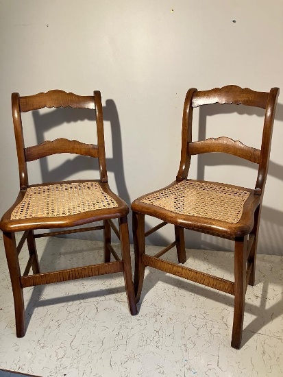 2 X Wood Chairs with Cane Seats From Stowe Historical Society