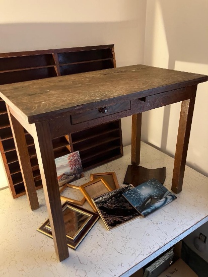 Display Case and Wooden Desk