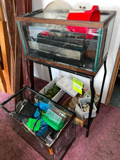 10 & 20 Gallon Fish Tanks and Contents with Metal Stand & Rocks