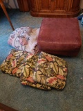 Faux Ottoman, Seat Cushions and Woven Blanket