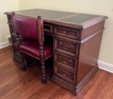 Vintage...Leather Top Keyhole Desk & Renaissance Revival Style Carved Wood Desk Chair