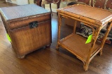 Rustic Storage Trunk and Rattan and Bamboo Side Table with Faux Plant and...Vintage Retreat Painting
