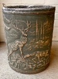 Early Robinson Ransbottom Roseville Pottery Sand Jar with Deer & Woodland Scene in Matte Green Glaze