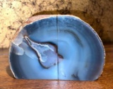 Cut and Polished Brazilian Blue Agate Quartz Crystal Geode Book Ends