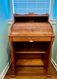 Timeless Illuminating Roll Top Secretary Desk with Original Porcelain and Brass Hardware