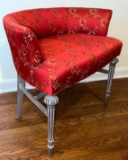 Carved Wood Vanity Chair with Red Silk Fabric