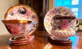 English Fine Bone China - Rare Royal Albert & Queen's Tea Cups & Saucers on Display Stands...