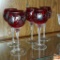 Vintage Crimson Bohemian Twisted Stem Wine Glasses Etched and Trimmed in 24k Gold - Set of 5