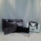 4 Evening Handbags - Black Quilted Tote, White Leather Handbag with Pewter & Black Satin Clutches