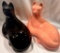 2 Postmodern Haeger Vintage Black & Pink Ceramic Lounging Cat Sculptures with Original Tag